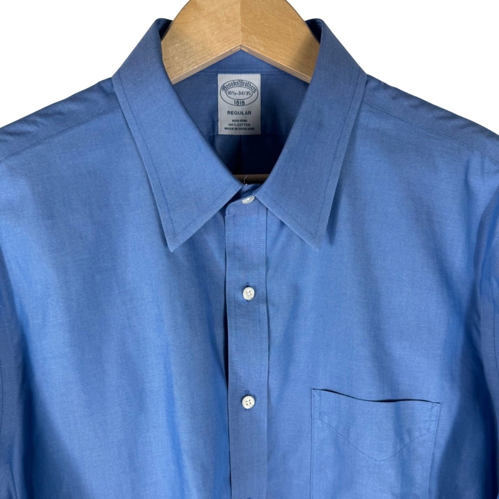 Brooks Brothers 1818 Regular Fit Non-Iron Blue Dress Shirt 16.5 34/35 Mens